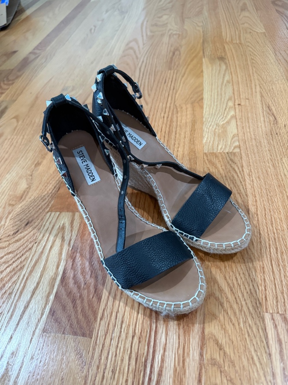 Steve Madden Black Studded Espadrille Ankle-Strap Sandals